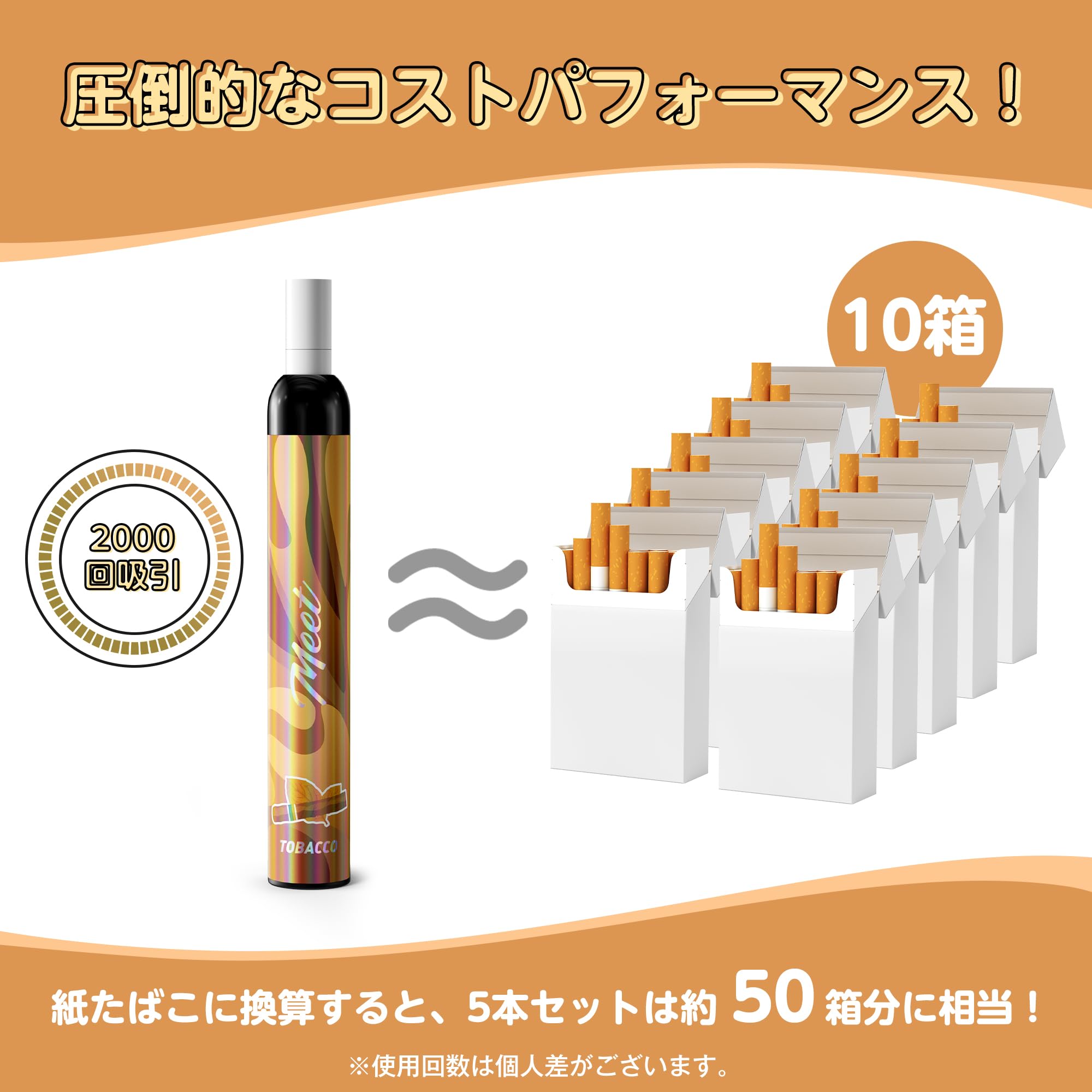 MEET JO5ES型 電子タバコ 使い捨て VAPE 5風味セット 紙フィルター付き 爆煙(MIX-2)
