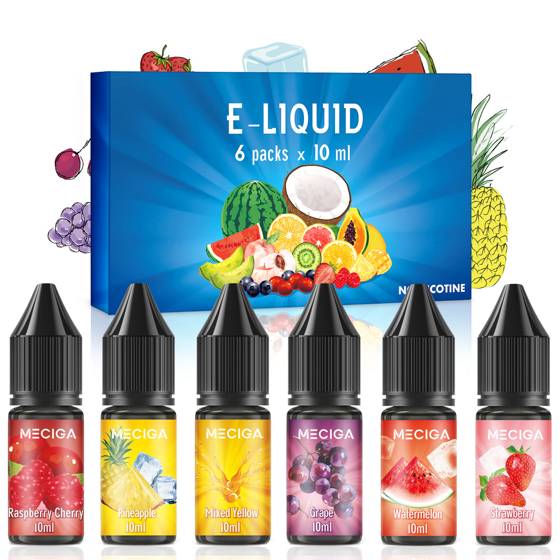 MECIGA E Liquid Ohne Nikotin Pack of 6 - 10ML