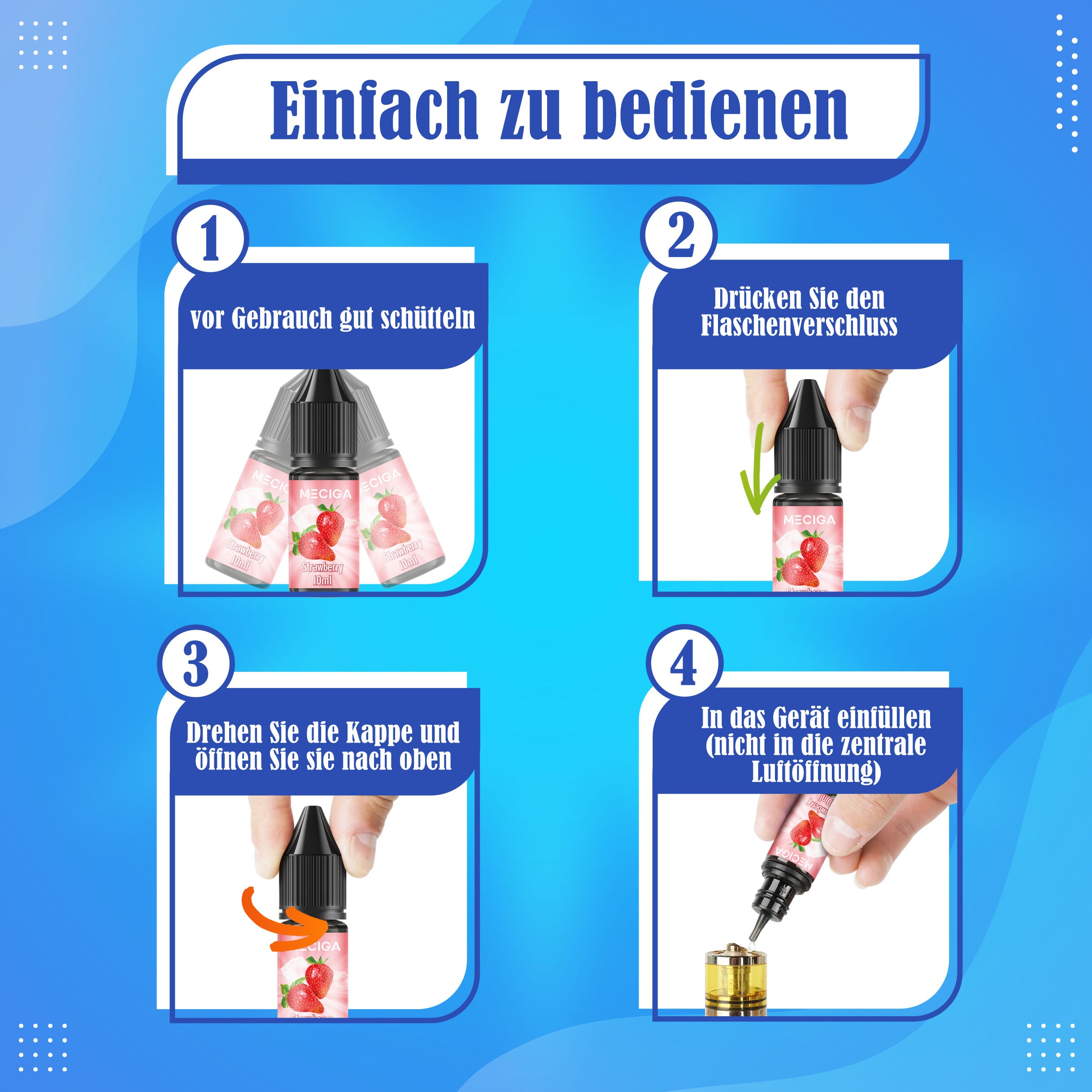 MECIGA E Liquid Ohne Nikotin Pack of 6 - 10ML