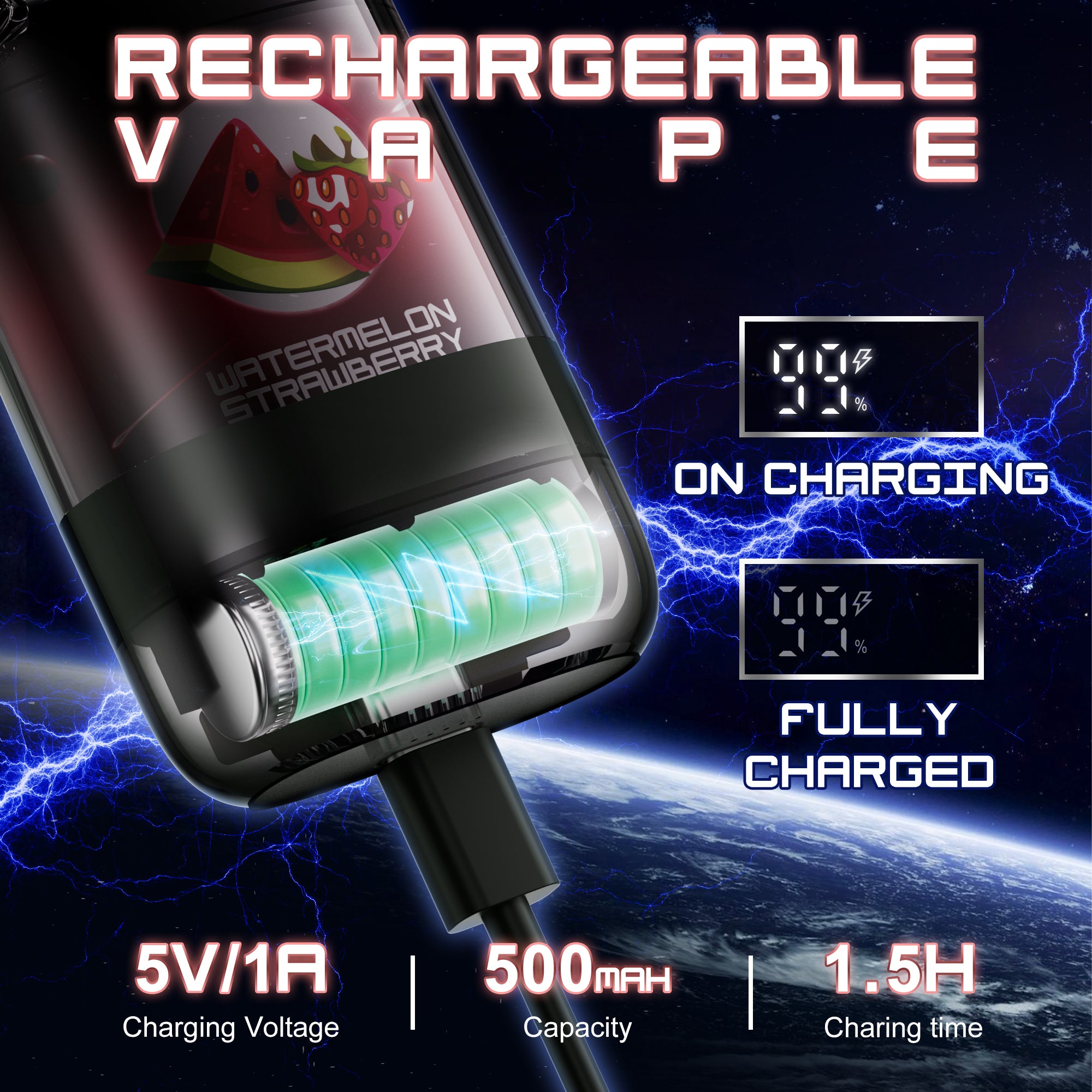 X-SPACE Einweg Vape ohne Nikotin, wiederaufladbare E-Zigaretten 9000 Puffs Vape Pen, Obst Geschmack Vapes Bar, Wassermelone Erdbeere