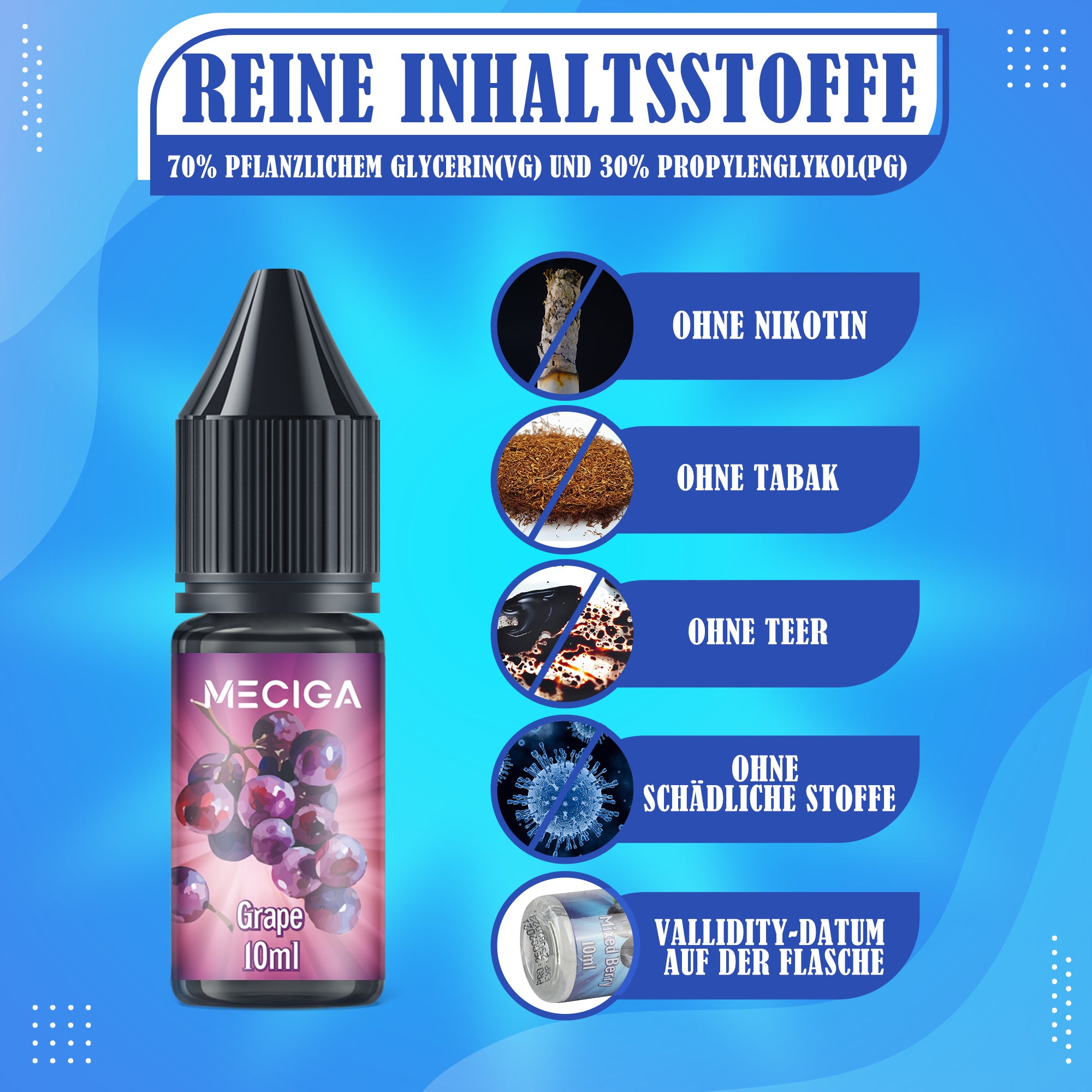MECIGA E Liquid Ohne Nikotin Pack of 6 - 10ML