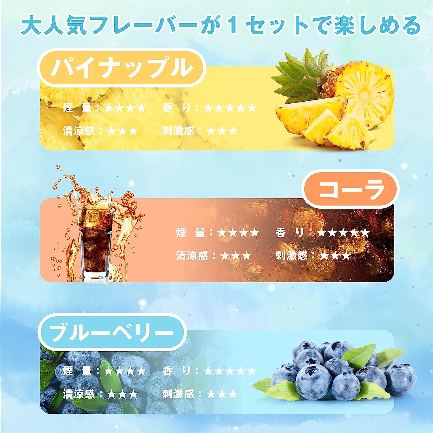 TORIDO 電子タバコ 使い捨て 爆煙 3風味セット O2 PLUS(MIX-2)