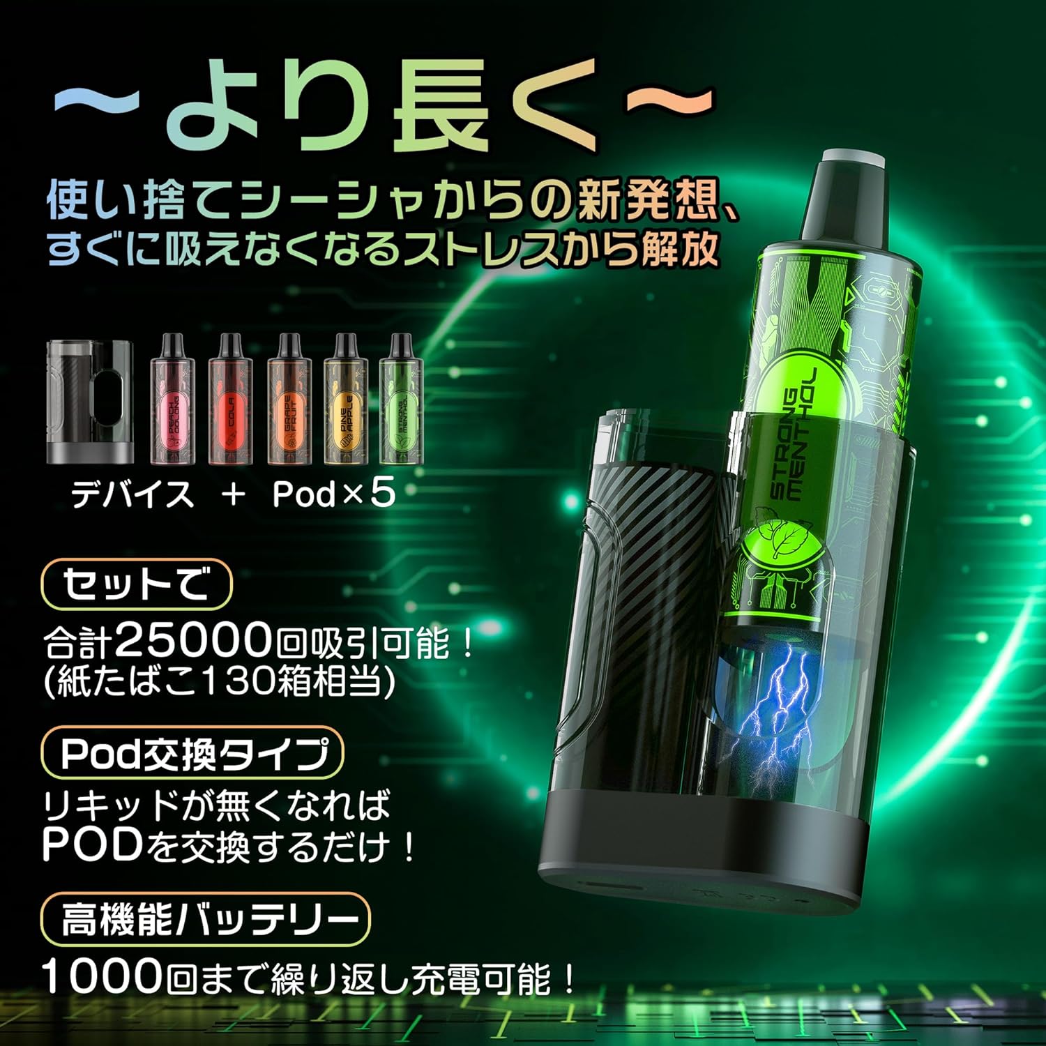 ARASHI 電子タバコ POD(カートリッジ)交換式電子タバコ 25000回吸引 持ち運び便利 ニコチン0 タール0 使い捨て ポッド5個付き I3(MIX-1)