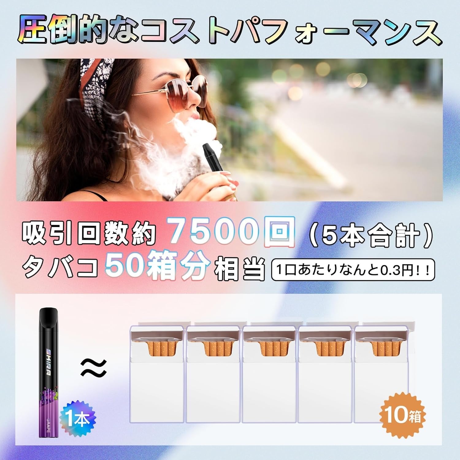 SKIRA 電子タバコ 使い捨て VAPE 持ち運び シーシャ 禁煙サポート タール&ニコチンなし JO5MINI2型