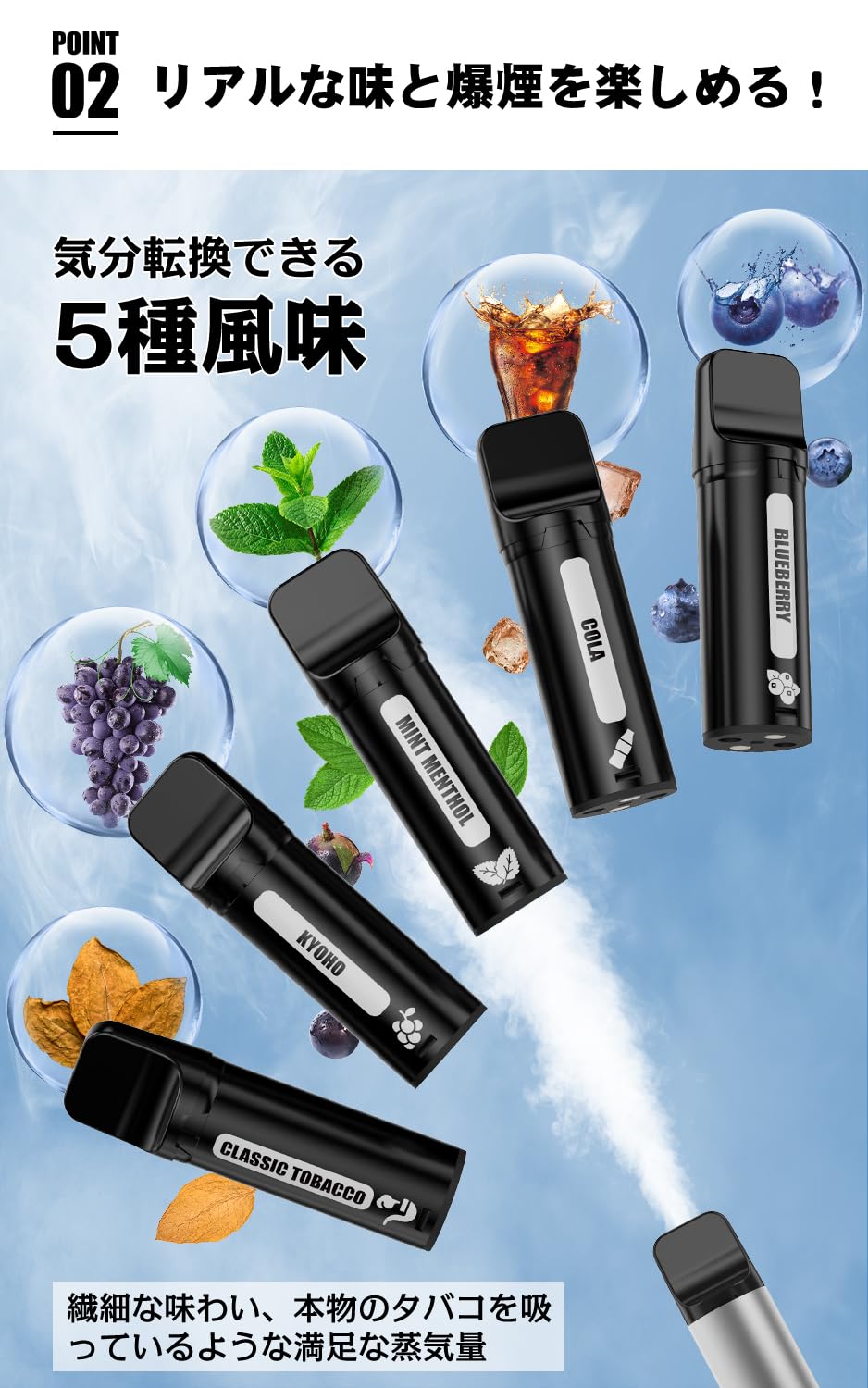 KINOE O5EX Type-C Rechargeable Electronic Cigarette, 12,500 Puffs, Large Capacity Vape Pod, 5 Flavors
