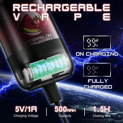 X-SPACE Einweg Vape ohne Nikotin, wiederaufladbare E-Zigaretten 9000 Puffs Vape Pen, Obst Geschmack Vapes Bar,  Wassermelone Erdbeere
